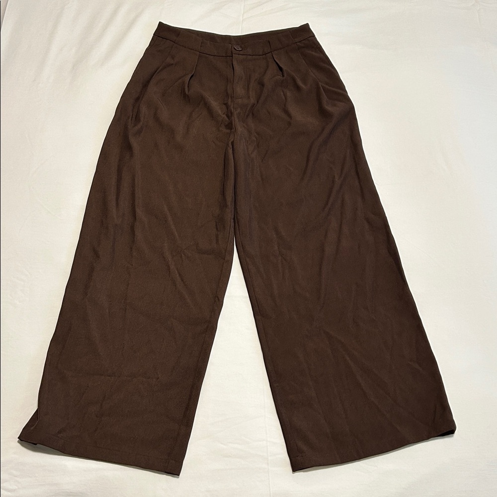 Cider Chocolate Wide-Leg Pleated Trousers